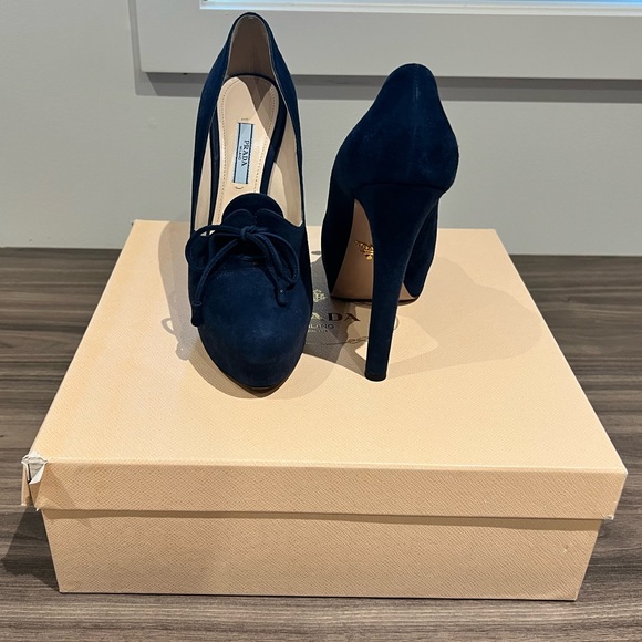 Prada- Navy Blue Suede Heels - Picture 4 of 5